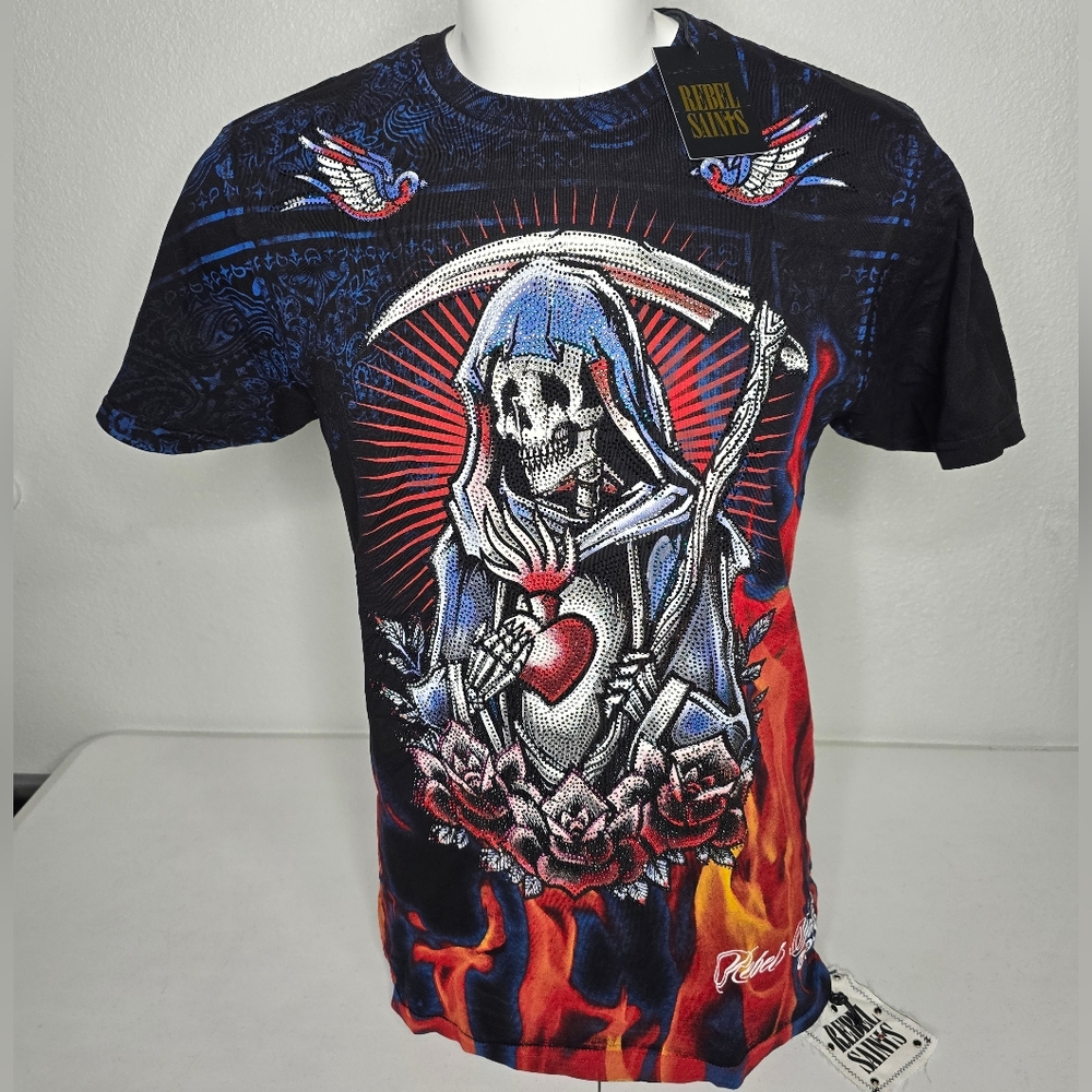 REBEL SAINTS,  Black And Red Graphic T-Shirt for Men.